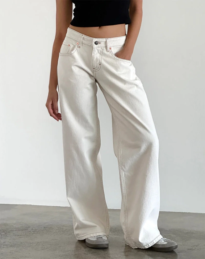 Roomy Extra Wide Low Rise Jeans in Off White