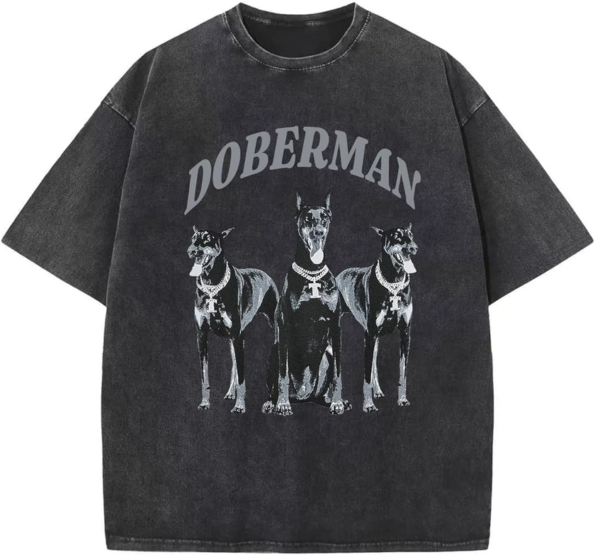 Doberman Shirt Mens Oversized T Shirt Vintage Graphic Tees Hip Hop Streetwear Cotton Baggy Acid Wash Tshirt Tops
