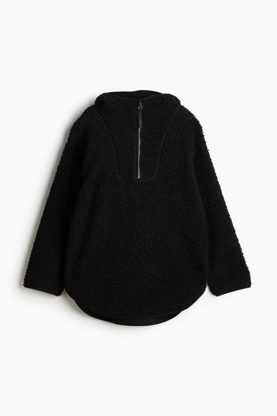 Sweat oversize en tissu polaire - Manches longues - Longueur classique - Noir - FEMME | H&M FR