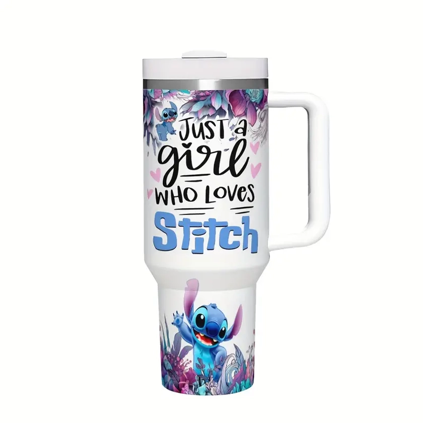 40oz Disney * & Stitch Insulated Stainless Steel Tumbler with Handle and Straw - BPA-Free, 304 Stainless Steel Water Bottle, Leakproof Travel Mug, Ideal Gift for Family and Friends