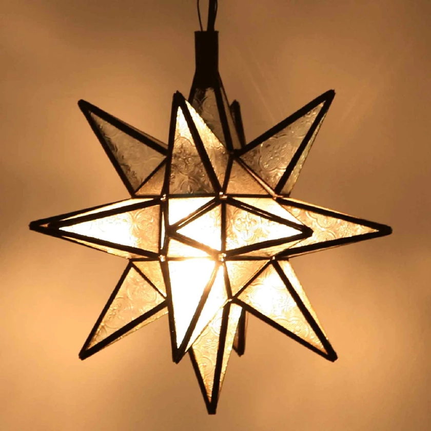 Christmas Ceiling STAR Lamp - Moroccan Pendant Fixtures - Handcrafted Hanging Moroccan Glass lamp , Luxury Outdoor/Indoor Lighting Decor