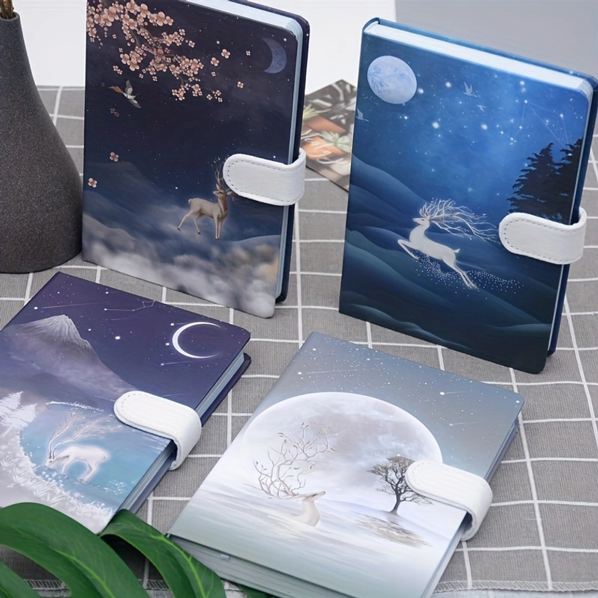 Elk Color Page Book, Magnetic Buckle Book Hardside Hardcover Book A5 Size 112 Sheets Student Hand Account Book Journal Book