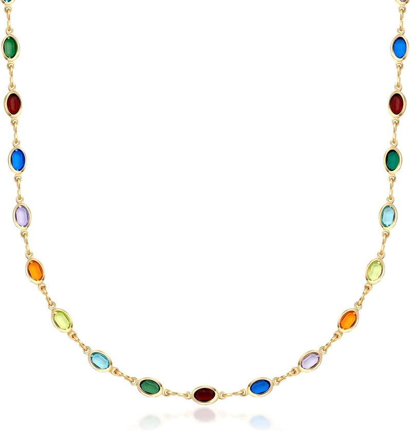 Barzel 18K Gold Plated Multicolor Stone Crystal Oval Necklace for Women - Made In Brazil