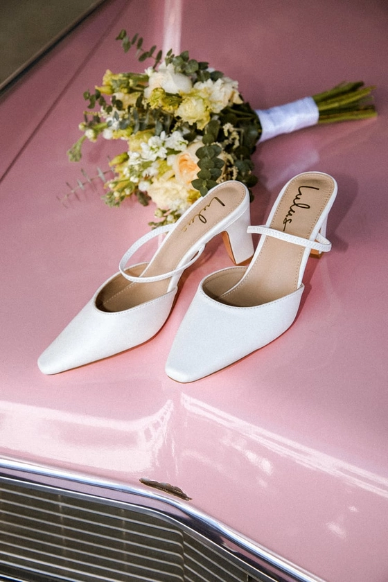 Eulalie White Squared-Toe Mule Pumps