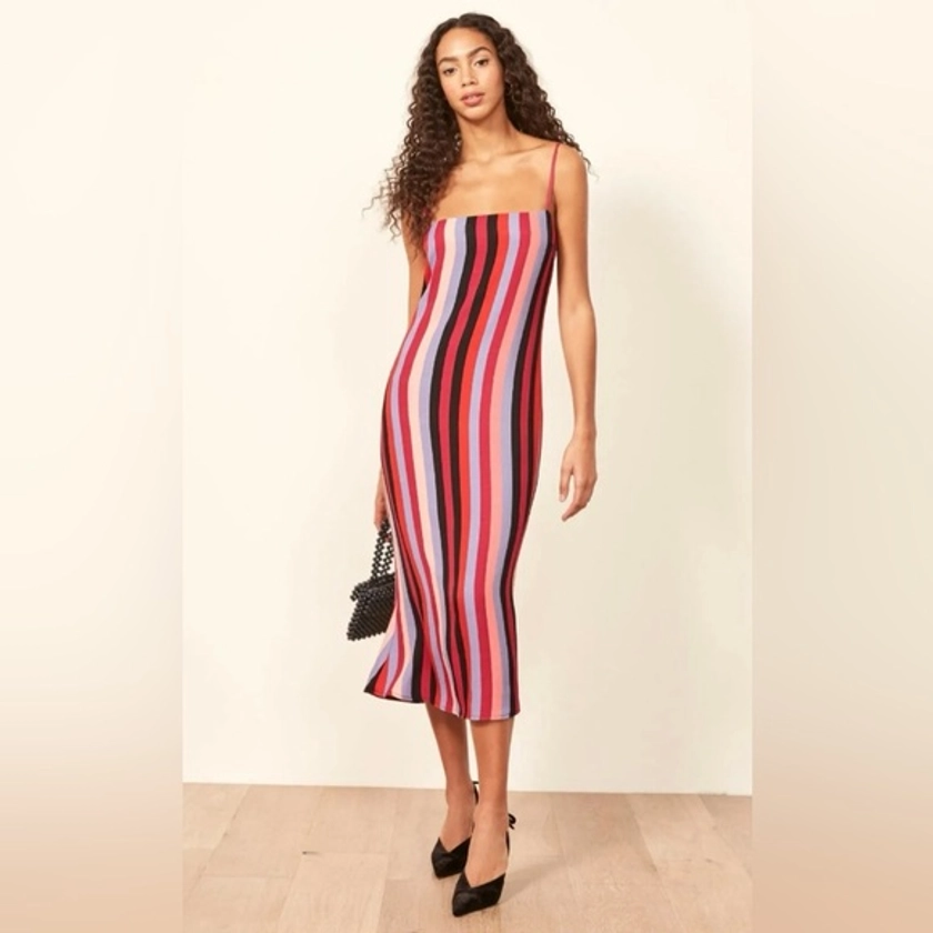 REFORMATION Rosaly Midi Dress Isabel Stripe Size 8
