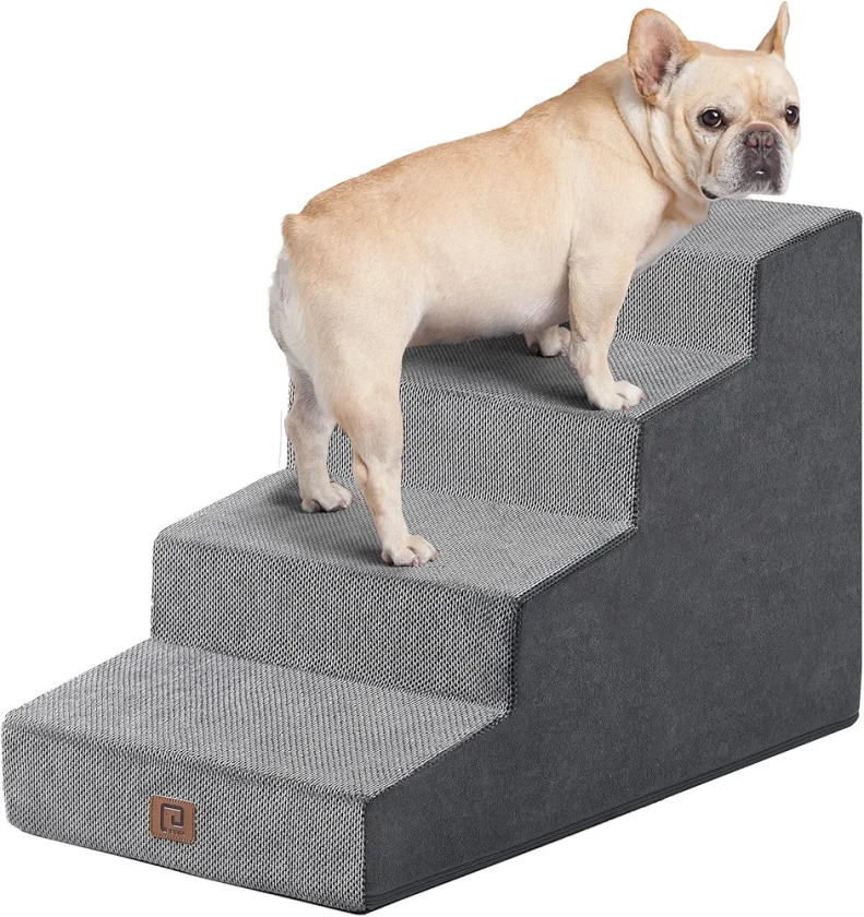 EHEYCIGA Dog Stairs for Beds 19.7" H, 4-Step Dog Steps for Small Dogs and Cats, Slope Pet Steps with Non-Slip Bottom, Dark Grey