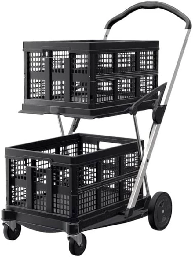 CLAX® The Original | Made in Germany | Multi Use Functional Collapsible Carts | Mobile Folding Trolley | Storage Cart Wagon | Shopping Cart with 2 Storage Crates (Black) - Amazon.com