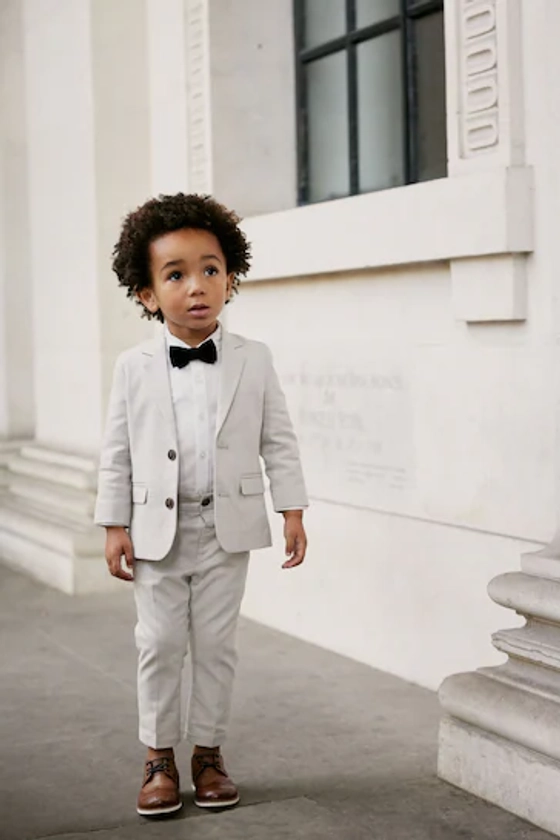 Neutral Blazer Shirt Trousers And Bow Tie Set With Linen (3mths-9yrs)