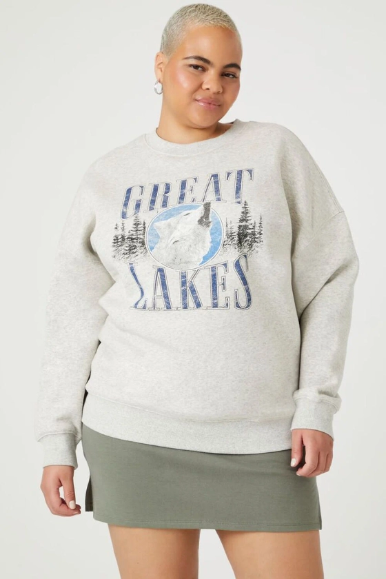 Plus Size Fleece Great Lakes Graphic Pullover