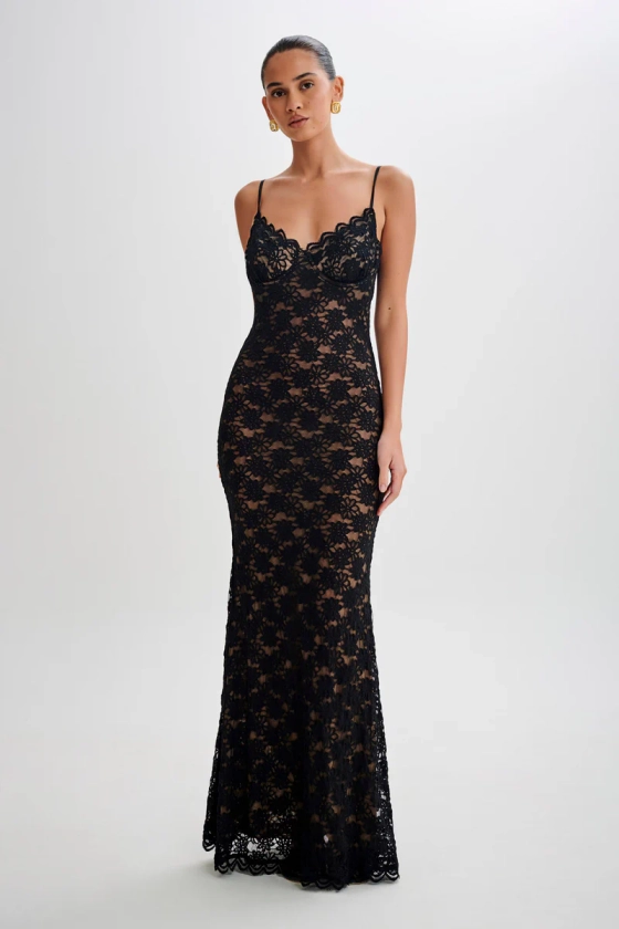 Joelle Lace Cupped Maxi Dress - Black