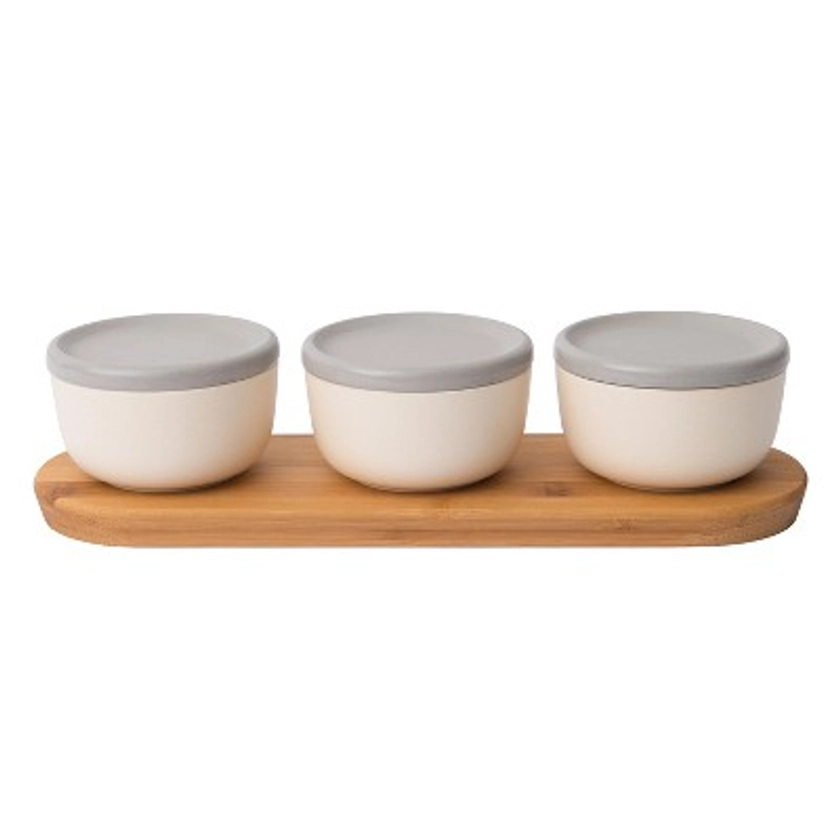 BergHOFF LEO Bamboo Serving Bowls Set with Tray, 9oz Each, White