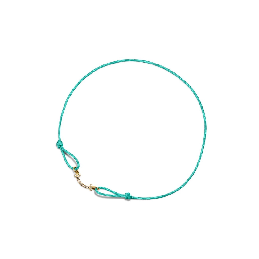 Tiffany TSmile Bracelet
in Yellow Gold on a Blue Cord with Diamonds