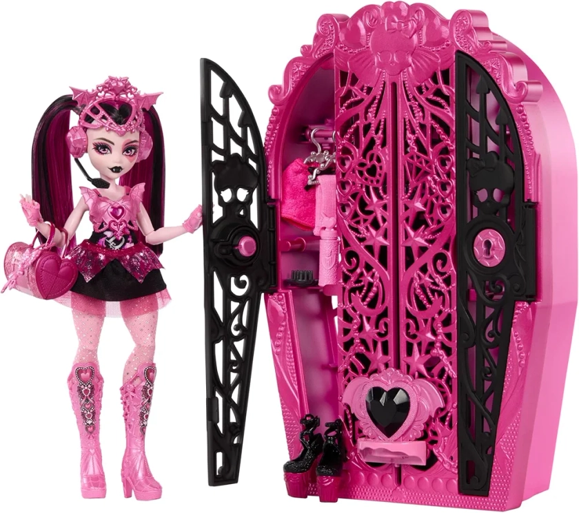 Monster High Coffret Monstrueux Secrets Draculaura avec poupée Draculaura Énigmes Horribles, dressing et plus de 19 surprises, dont des vêtements pour poupée, HXH84