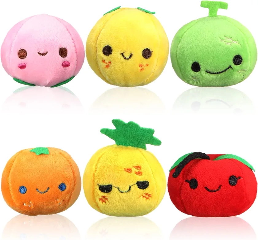 6 Pcs Soft Mini Plush Fruits Colorful Stuffed Fruits Lovely Peach Orange Pineapple and Cantaloupe for Toddlers Backpack Keychain Easter Eggs Fillers Basket Stuffers Birthday Gifts Party Decor