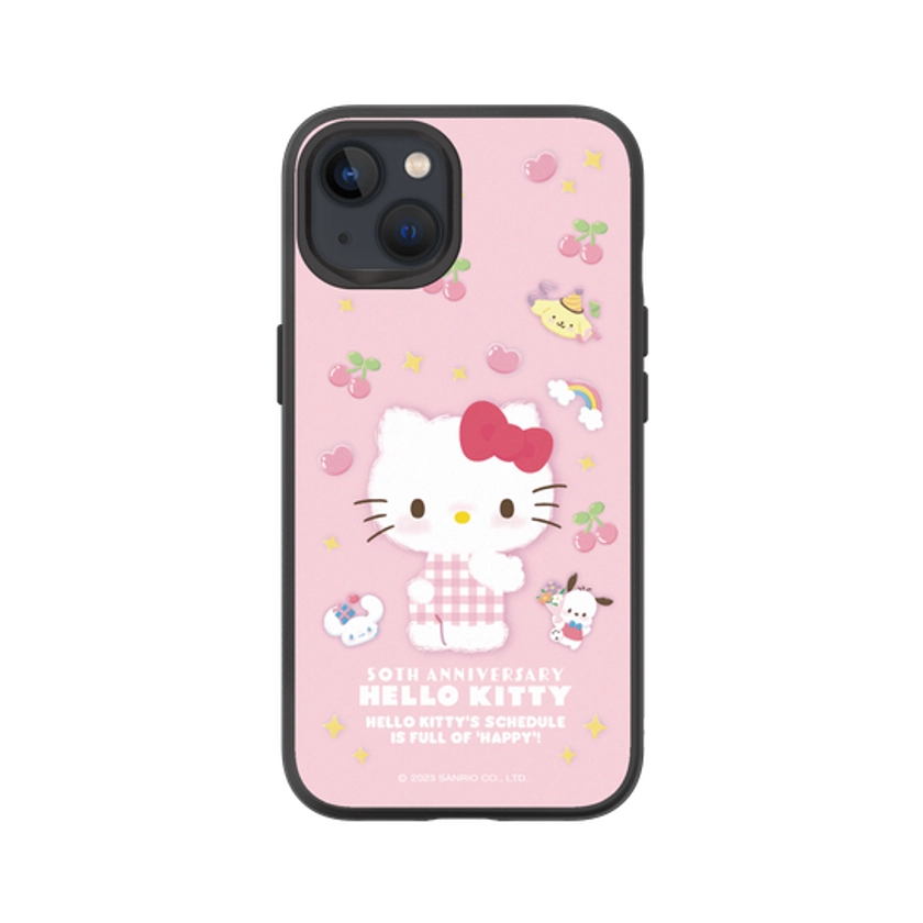 Hello Kitty [Édition Limitée du 50e Anniversaire - Happy] - Coque RHINOSHIELD SolidSuit (Compatible MagSafe) personnalisée pour iPhone 13 (Noir)