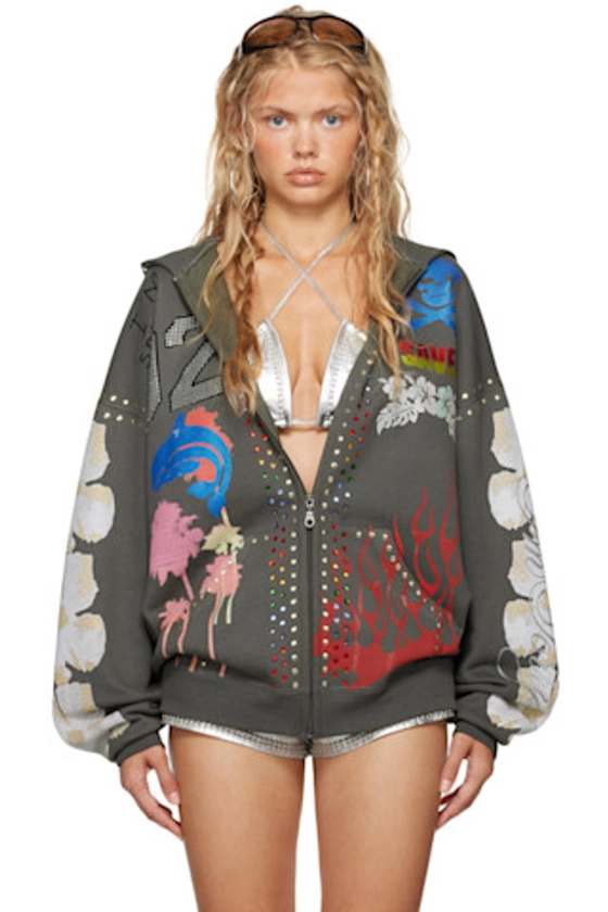 I'm Sorry by Petra Collins - SSENSE Exclusive Gray Mimi Wade Edition Oversized Zip Up Hoodie