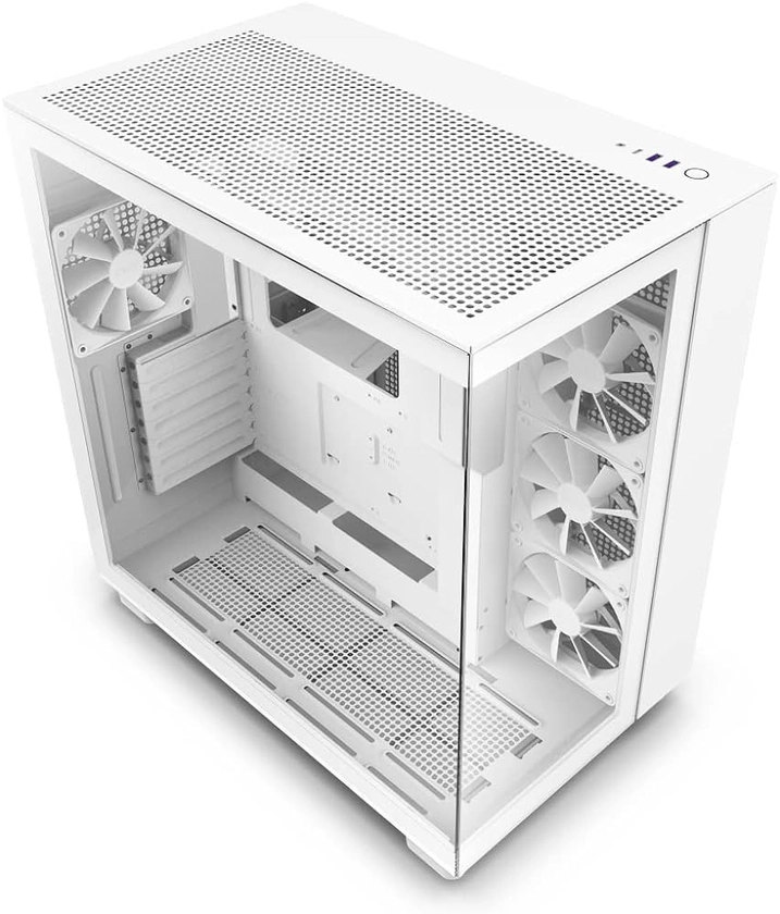 NZXT H9 Flow Dual-Chamber ATX Mid-Tower PC Gaming Case – High-Airflow Perforated Top Panel – Tempered Glass Front & Side Panels – 360mm Radiator Support – Cable Management – White