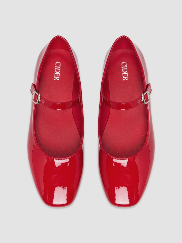 FAUX PATENT LEATHER MARY JANE FLATS