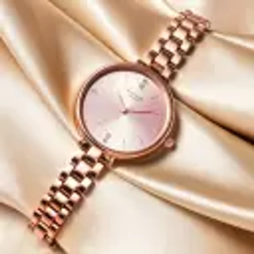 SONATA Poze Pink Dial Rose Gold Strap Analog Watch  - For Women