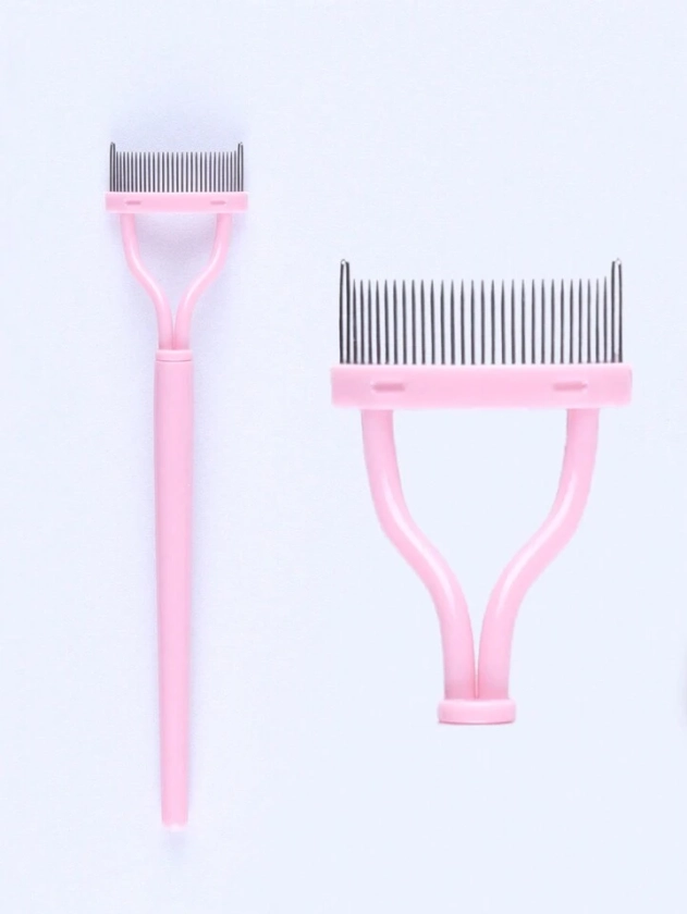 1pc Pink Steel Needle Eyelash Brush Set With Stainless Steel Fine-Tooth Portable Eyelash Curler Assist Tool, Eye Makeup Tool, False Eyelash Comb Tool | SHEIN USA