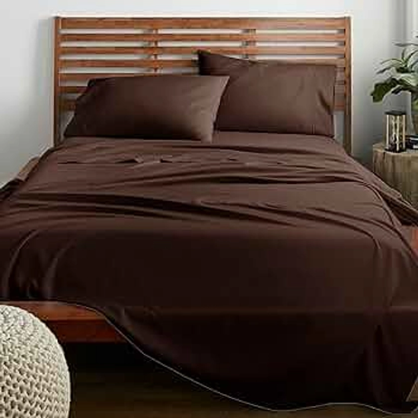 American Home Collection Twin XL Size 3 Piece Sheet Set - Extra Soft Microfiber, Breathable, Wrinkle and Fade Resistant Luxury Bedding - Deep Pockets - Easy Fit - Chocolate Brown Oeko-Tex Sheets