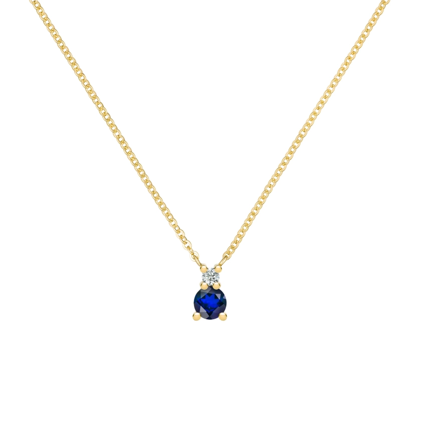 Greenwich Solitaire Sapphire & Diamond Necklace in 14k Gold (September