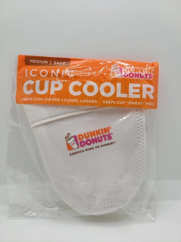 NEW White Dunkin' Donuts Iconic Cup Cooler Koozie Medium 24 Oz Collectible