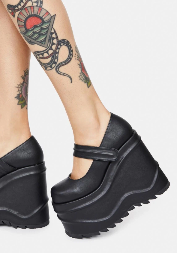 Demonia Vegan Leather Platform Mary Janes - Black