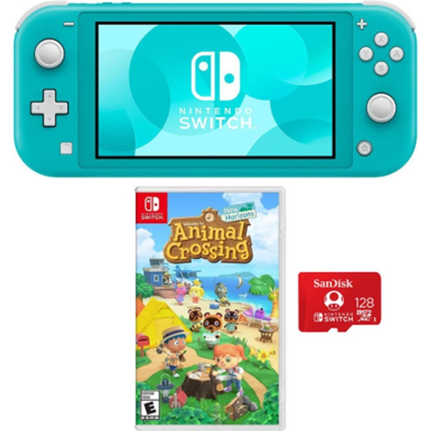 Rent to own Nintendo Switch Lite Console - 32GB - Turquoise - Bundle with 128GB UHS-I microSDXC Card + Animal Crossing: New Horizons - FlexShopper