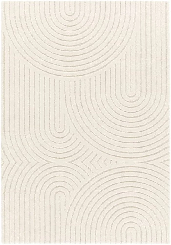 BALTA Tapis de Salon en Relief - Circle - Courbe écru et crème (120 x 170 cm) Cocoon 59602-066