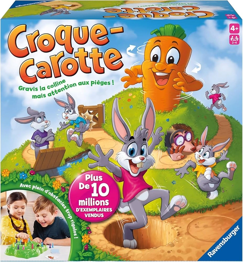 Ravensburger - Croque Carotte - Board Game - Children and Parents - Fun Course Game - 2 to 4 Players from 4 Years - Unisex - 22223 - French version, Black