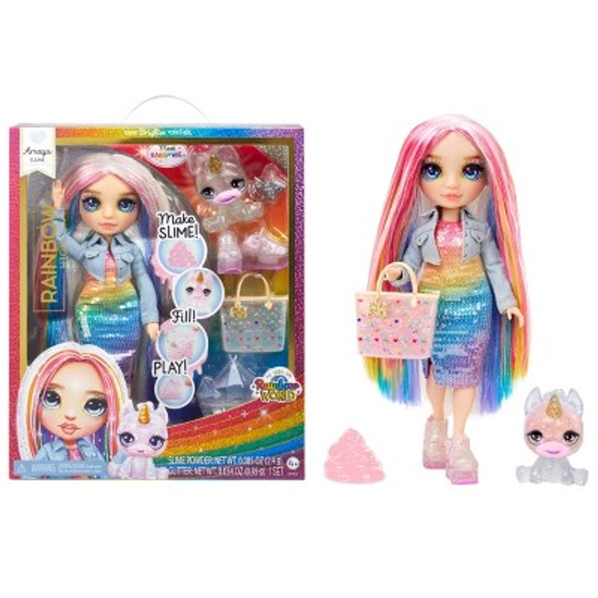 Rainbow High Amaya Rainbow with Slime Kit & Pet 11'' Shimmer Doll with DIY Sparkle Slime, Magical Yeti Pet and Fashion Accessories