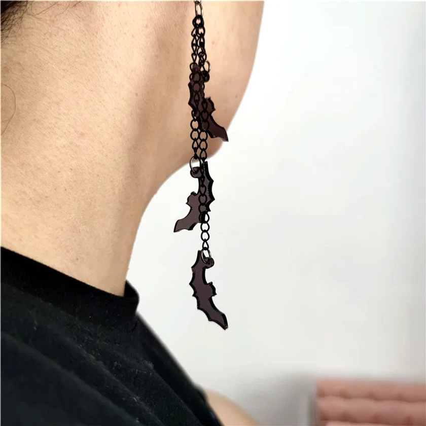 KUGUYS-pendientes largos góticos con borla de murciélago para mujer, aretes colgantes de acrílico, verde, rosa, negro claro, accesorios de joyería de Halloween - AliExpress