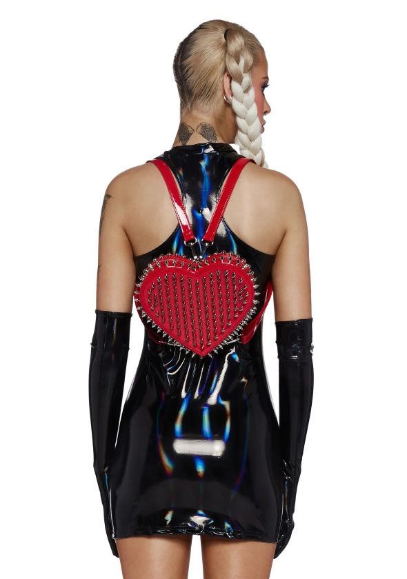 Club Exx Patent Stud Heart Backpack - Red