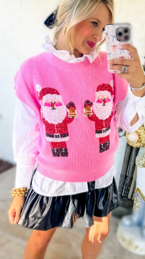 Candy Pink Sequin Santa Sweater Vest