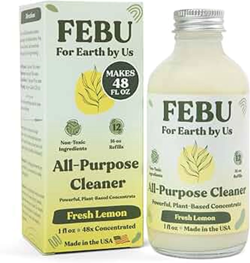 FEBU All Purpose Cleaner, Fresh Lemon, 1oz | Powerful Concentrate for Refilling | Makes 48 Fl Oz of Multipurpose Cleaner | Plant-Based | Human Safe Ingredients, Plastic Free