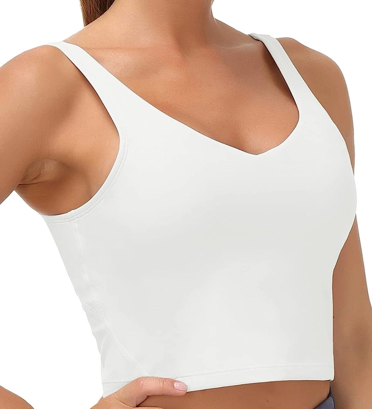 Women’s Longline Sports Bra Wirefree Padded Medium Support Yoga Bras Gym Running Workout Tank Tops (Off-White, Small, s) at Amazon Women’s Clothing store