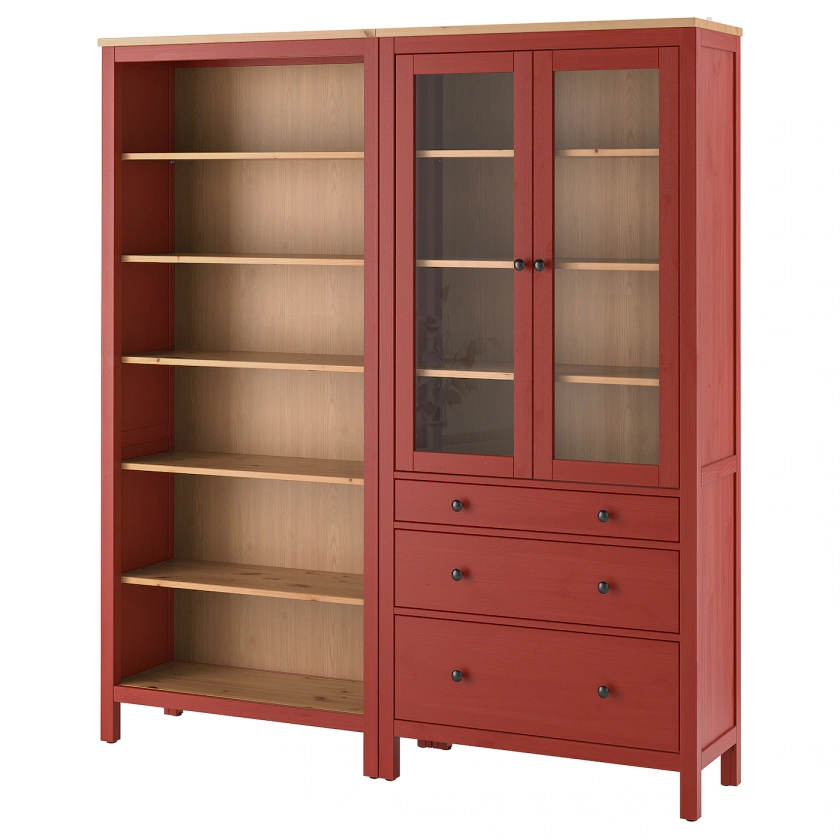HEMNES storage combination w doors/drawers, red stained/light brown stained, 180x197 cm - IKEA