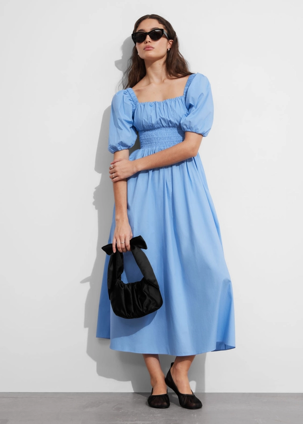 Puff-Sleeve Midi Dress - Light Blue - & Other Stories NL