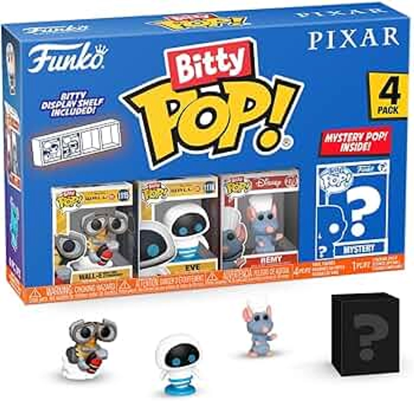 Funko Pop! Bitty: Pixar Mini Collectible Toys 4-Pack - Wall-E, EVE, Remy, & Mystery Chase Figure (Styles May Vary)