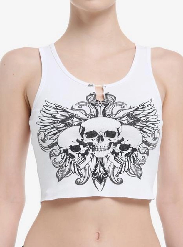 Social Collision Winged Skulls Crop Girls Racerback Tank Top | Hot Topic