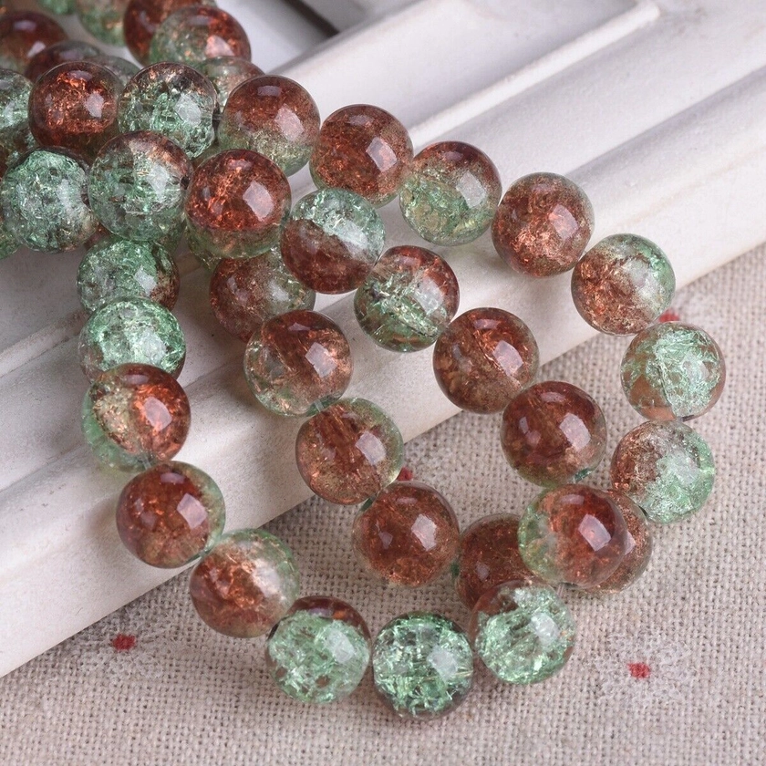 20pcs 10mm Brown Green Round Crackle Crystal Glass Loose Beads DIY Jewelry