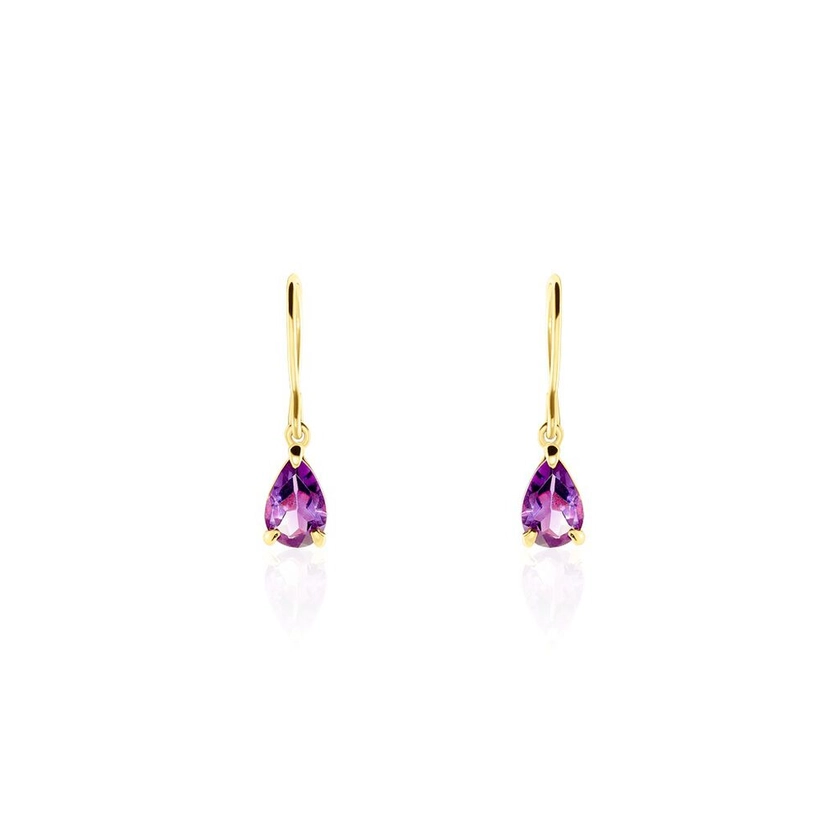 Boucles D'oreilles Pendantes Kalyne Or Jaune Amethyste