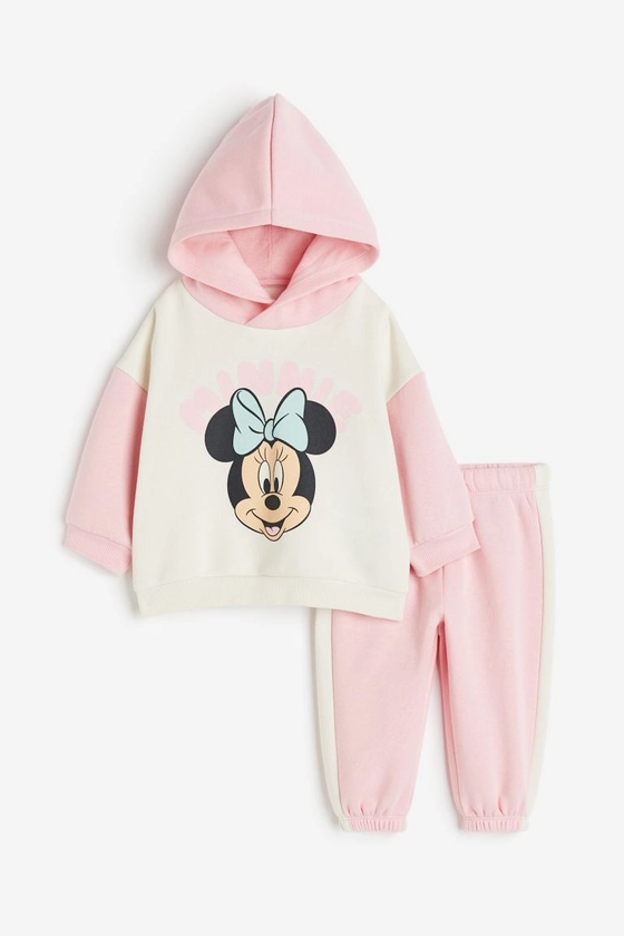 2-piece hoodie and leggings set - Light pink/Minnie Mouse - Kids | H&M GB