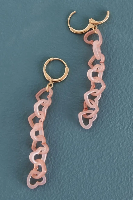 Peach Heart Drop Chain Earrings