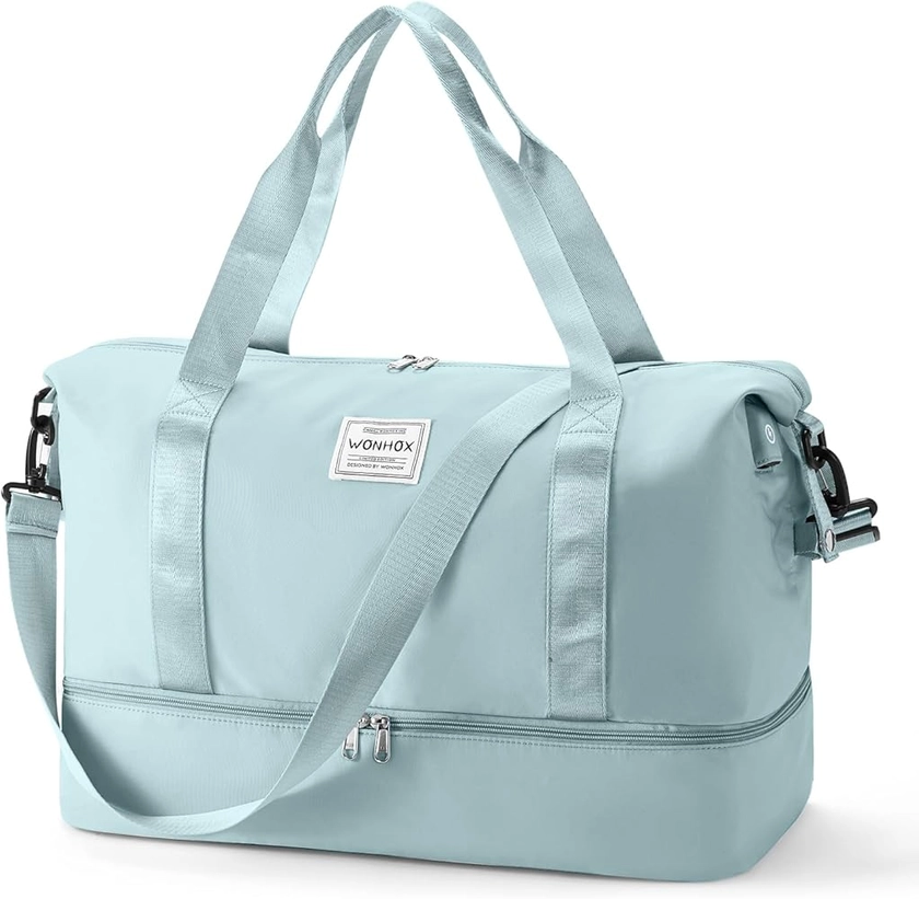 Sac de Voyage pour Femme, Sac de Bagage à Main Léger, Sac de Sport de Gym avec Compartiment à Chaussures, Imperméable Sac de Week-End Sac d'Hôpital avec Sac Humide Séparé,I6-Bleu Clair