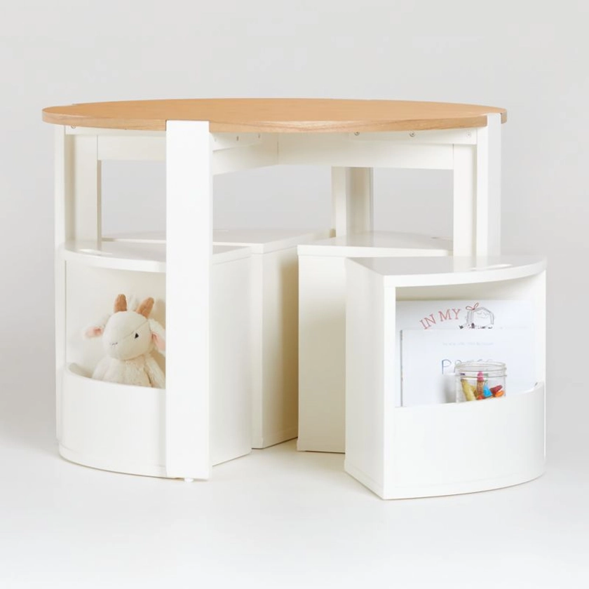 Nesting White and Natural Kids Play Table and Chairs Set + Reviews | Crate & Kids