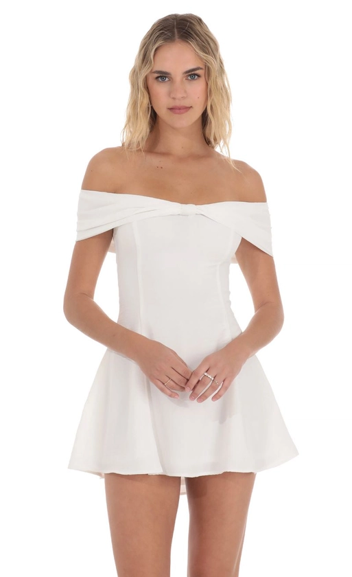 Front Bow Off Shoulder Dress in White | LUCY IN THE SKY