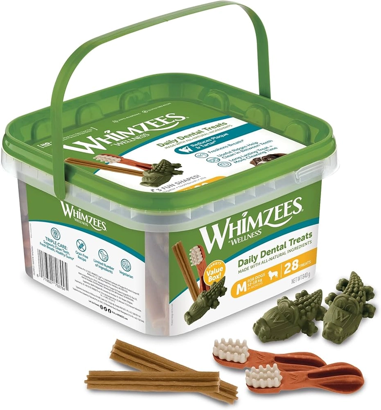 WHIMZEES by Wellness, Friandises Naturelles pour l'Hygiène Bucco-Dentaire à Mâcher pour Chien de Taille Moyenne, Boîte de Variété, Taille M, Boîte de 28 Pièces : Amazon.fr: Animalerie