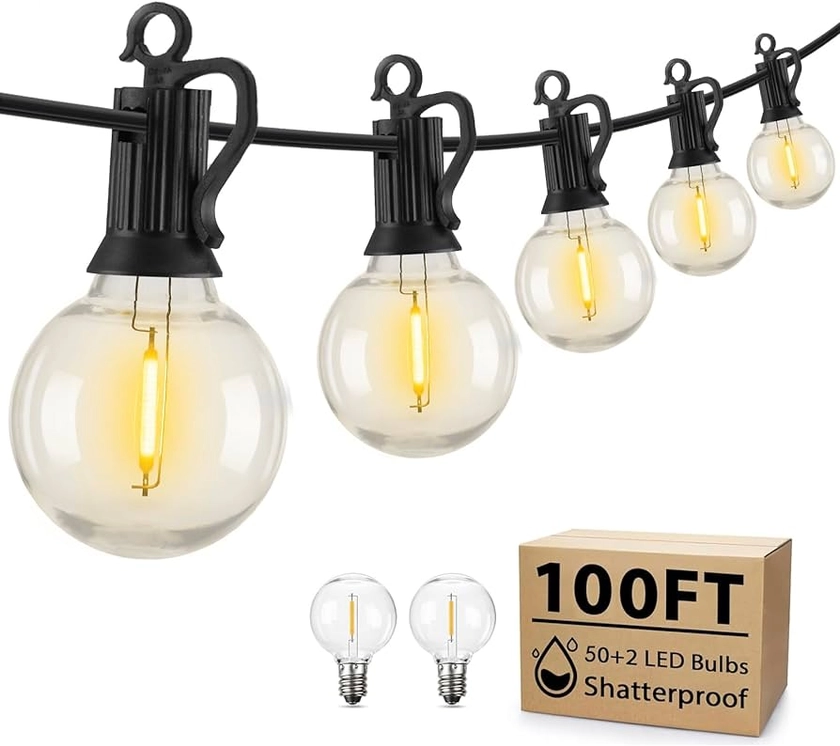 Brightown Outdoor String Lights, 100 Ft LED Patio Lights with 50 Shatterproof Bulbs, Waterproof Balcony Lights for Outside Yard Porch Bistro Pergola Wedding Cafe Market Lights - Amazon.com